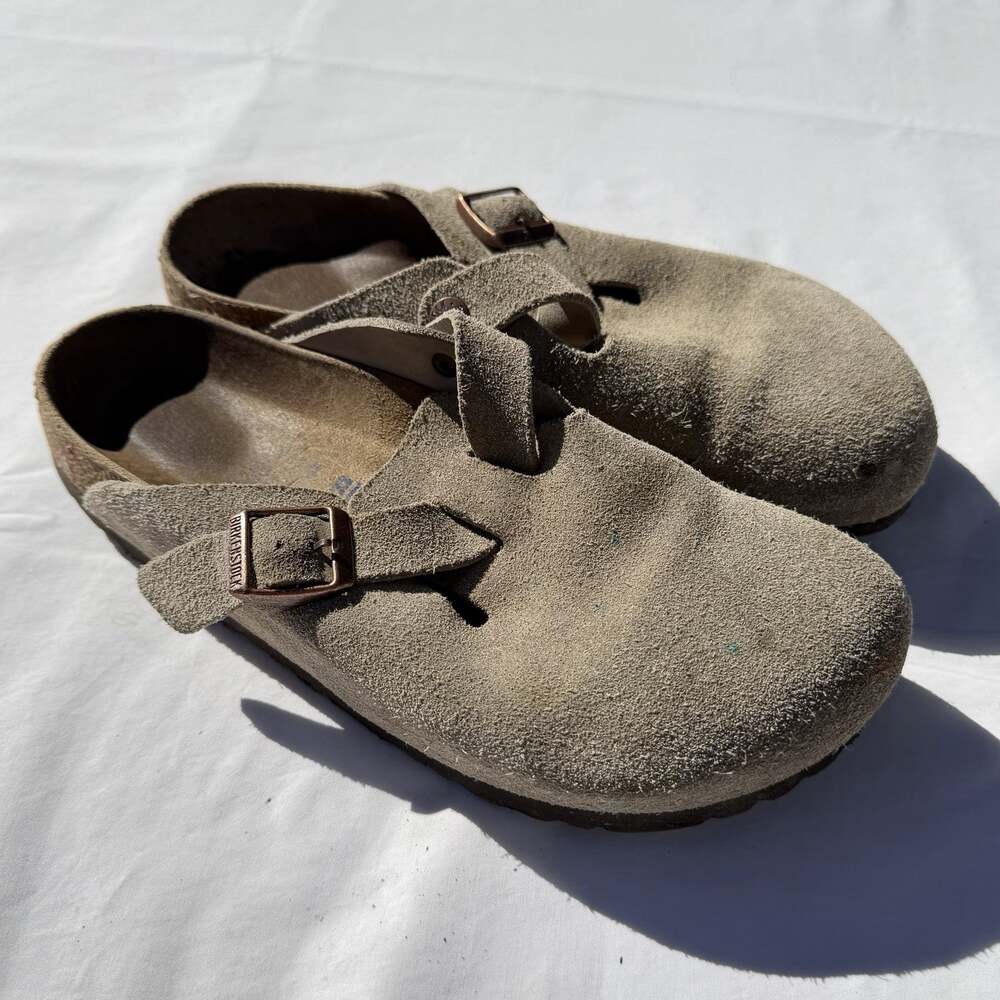 Birkenstock Boston Soft Footbed Sued Clog Shoes Euro 39 Beige Womens US 8